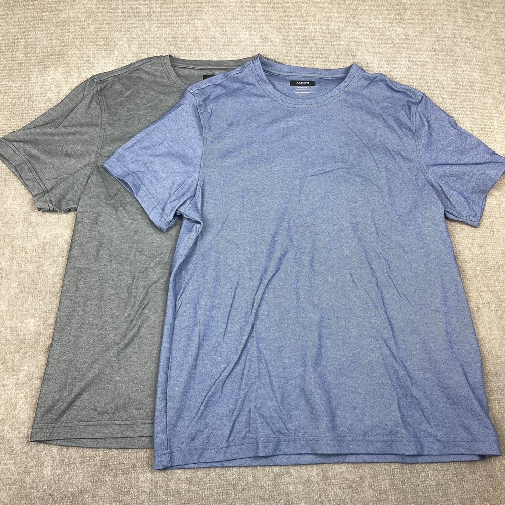 Alfani T Shirt Mens Large Gray Blue Textured Stretch Crew Neck Casual Lot Of 2